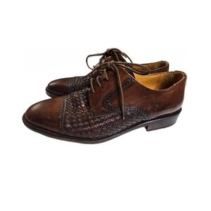Principe Brown Woven Leather Cap-toe Oxford Dress Shoes